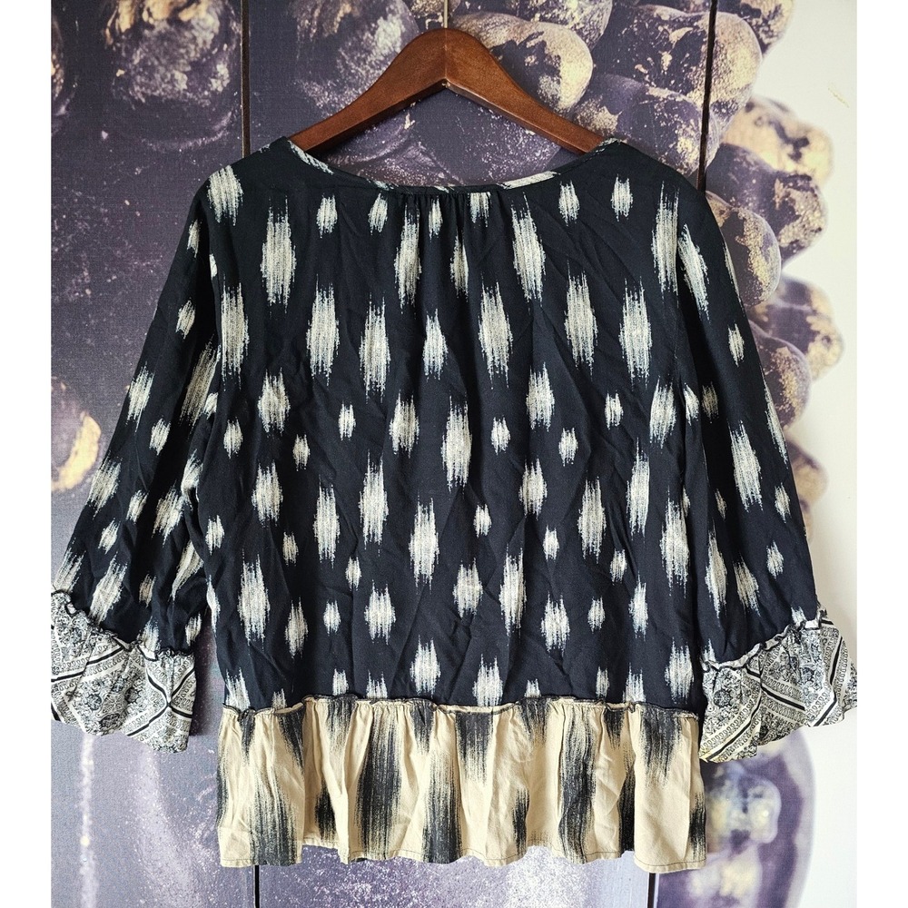 Style & Co Womens Ikat Print Button Front Boho Blouse 3/4 Sleeve L - Picture 7 of 8